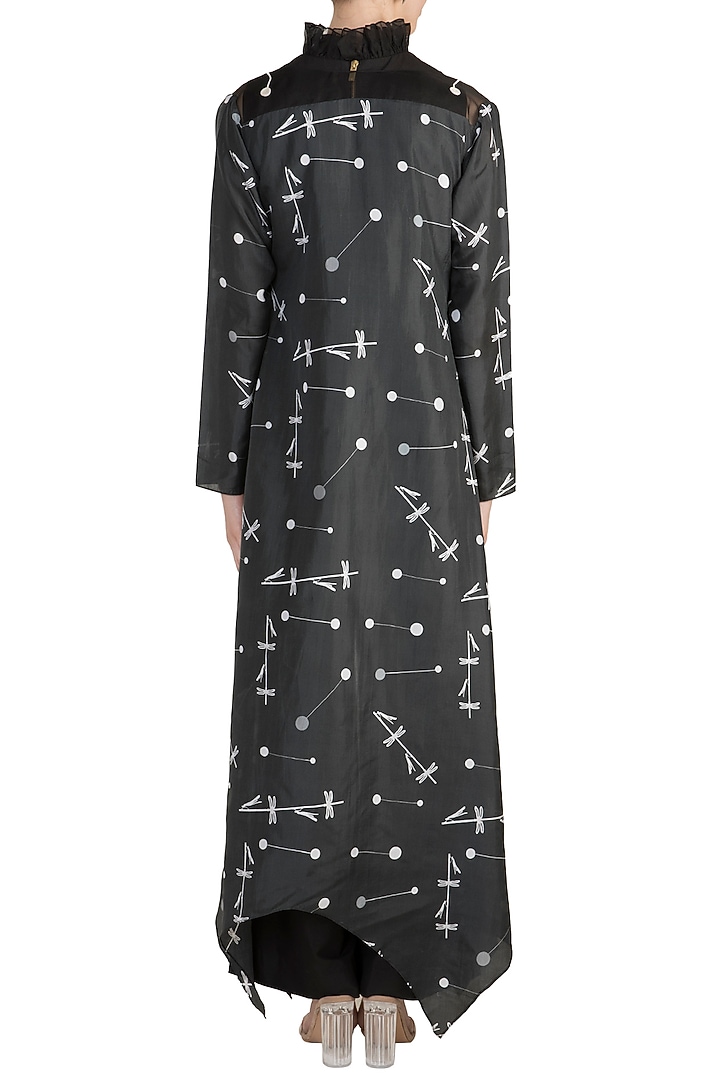 Black Crop Top With Pants & Printed Embroidered Jacket by Arya by SVA at Pernia's Pop Up Shop